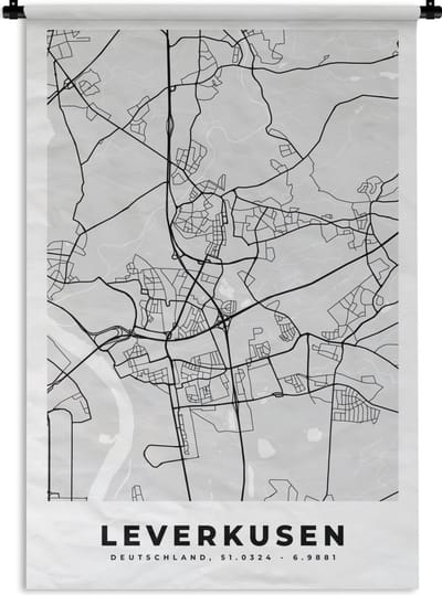 Wandkleed - Wanddoek - Kaart - Leverkusen - Duitsland - Stadskaart - Plattegrond - 120x180 cm - Wandtapijt