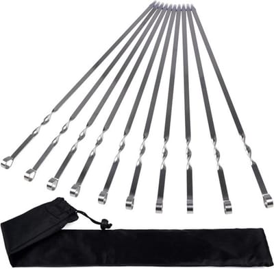 10 stuks grillspiesen, 55 cm platte sjasliekspiesen, heavy duty roestvrij staal, Adana Kebab spiesen, lange vleesspiesen met tas