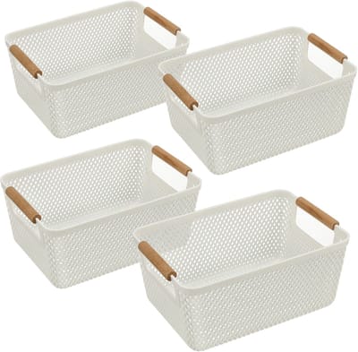 Opbergmand 4-delig 6L – Mandjes Riet voor Kast, Keuken en Kinderkamer | Opbergmand Speelgoed | Kledingkast Organizer