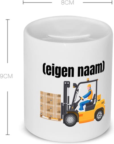Akyol - heftruck met pallet met eigen naam Spaarpot - Heftruck - mensen die werken in de magazijn - collega's - verjaardag - afscheidscadeau - geschenk - kado - 350 ML inhoud