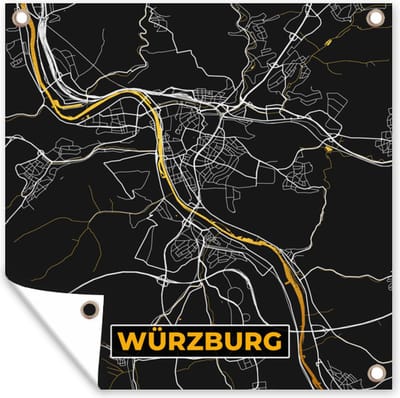 Tuin poster Stadskaart – Plattegrond – Duitsland – Goud – Würzburg – Kaart - 200x200 cm - Tuindoek