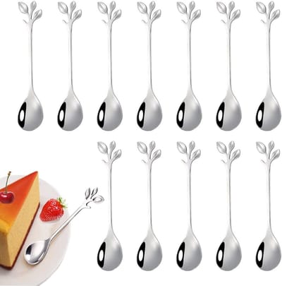 12 stuks koffielepels, roestvrij staal blad koffielepel, leaf vorm handvat, lepel, roestvrijstalen theelepel, snijset voor cocktail, tablet, party, koffie, thee, melk