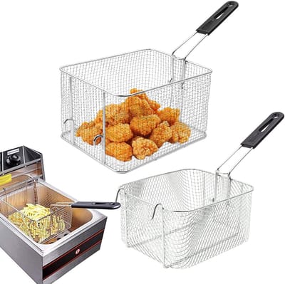 2 stuks Opvouwbaar frituurmandje van roestvrij staal, frituurpan voor huishoudelijk gebruik voor friet, kippenpoten en gefrituurde deegstengels, speciaal vierkant frituurrooster.