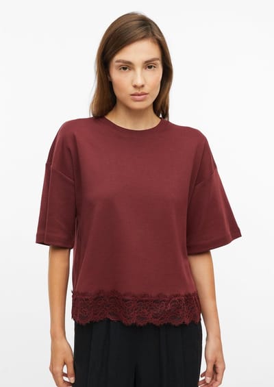 s.Oliver - female - T-shirt met oversized mouwen en kanten rand