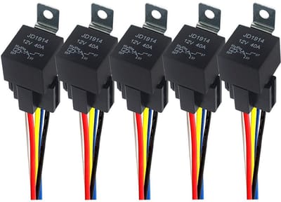 Jhubersproducts - 5 Pin Car Relay - Automatische relais - 12V 40A - Zwart - Voor auto truck boot - Pre-wired en socket
