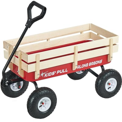 Chariot à tirer pour enfants, Chariots pour tout-petits de 101 cm avec panneaux et poignée en bois, Supporte jusqu'à 150 kg, Chariot utilitaire tout-terrain Cadeau d'anniversaire pour