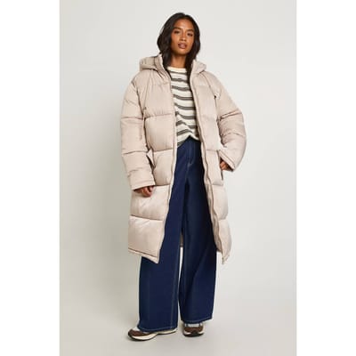 boohoo Dames Petite Longline Pufferjas | Stone | Maat: 16