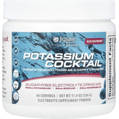 Jigsaw Health, Potassium Cocktail™, Suikervrije Elektrolytendrankmix, Blauwe Frambozensmaak, 11.9 oz (336 gr)