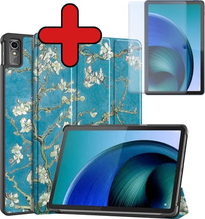 Hoesje - Geschikt voor Lenovo Tab M10 5G - Met Screenprotector - Hardcover Book Case - Trifold Bookcase Hoes - Hard Cover - Tablethoes - Bloesem