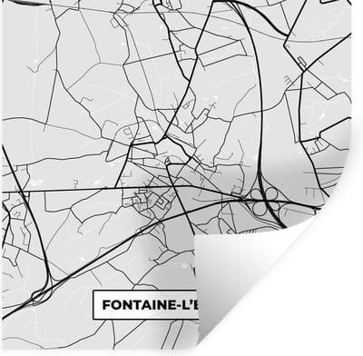 Muurstickers - Sticker Folie - Stadskaart – Zwart Wit - Kaart – Fontaine l'Évêque – België – Plattegrond - 100x100 cm - Plakfolie - Muurstickers Kinderkamer - Zelfklevend Behang XXL - Zelfklevend behangpapier - Stickerfolie