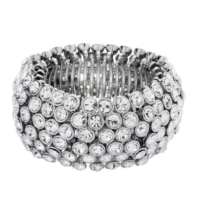 Behave - Zilverkleurige rekarmband met steentjes - party stijl - 15 cm