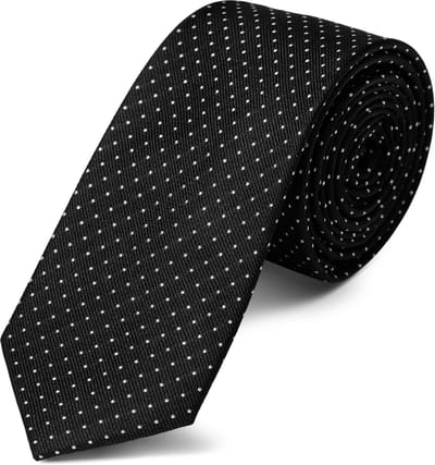 Zwarte 6 cm Brede Zijden Stropdas met Polkadotmotief