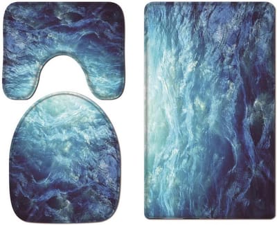 A.Monamour Blauw Water Oceaan Zee Golf Textuur Achtergronden Art Print Zachte Flanel Doek Wasbare Toiletbril Covers Toiletdeksel Kussens Pads Skidproof Badmat Tapijt Voor Toilet Accessoires