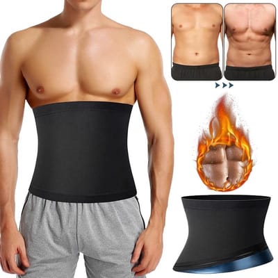 Tailletrainer voor Mannen – Afslankend, Buikcontrole & Compressie – Shapewear & Zweetband – Body Shaper –PU Blauwe Band - S/M