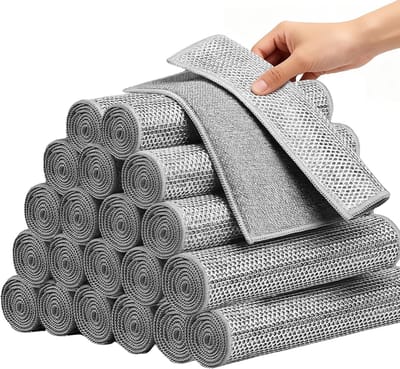 Afwasdoeken | 20 Stuks(25x25 cm) | dubbellaagse Draadvaatdoeken | krasvrij | Vaatdoeken | Schoonmaak Doeken | Schuursponsje | Herbruikbare | Voor Keuken, Gootstenen, Potten geschikt voor nat en droog gebruik veelzijdige schoonmaakdoeken|Cyslmuk®