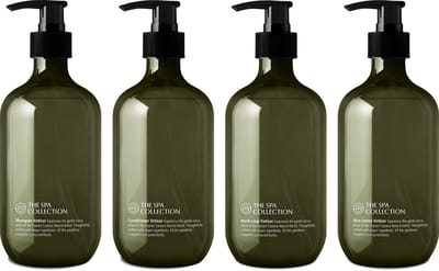 The Spa Collection Vetiver Ecocert Cosmos Natural - Shampoo + Conditioner + Handzeep + Body Lotion - 475 ml gerecyclede pompfles - Set van 4 stuks