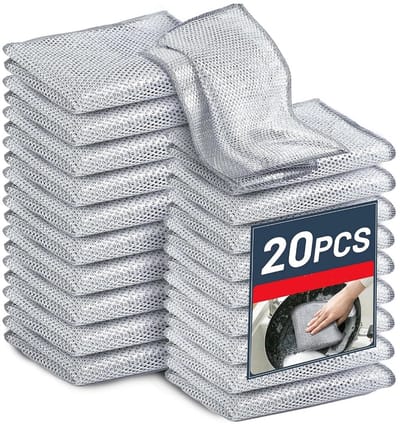 OIMG 20 Vaatdoeken van Staaldraad - Vaatdoeken - doekjes-draadvaatdoek - Herbruikbaar - 20x20cm - krasbestendige vaatdoekjes van draad - geschikt voor antiaanbakpannen, gootstenen, borden en kookplaten, eenvoudig afspoelbaar, duurzaam