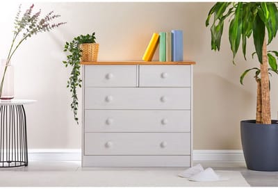 Commode RONDO met 5 lades in wit/bruin