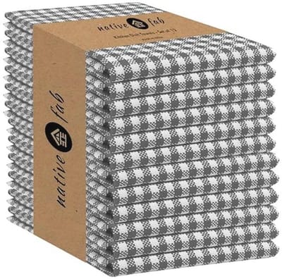 Gingham Keuken Theedoeken 12-Pack – Katoenen, Absorberend, Wasbaar, Duurzaam – Grijs/Wit