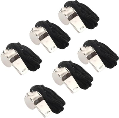 roestvrijstalen fluitjes, 6 stuks scheidsrechter fluit & sport fluit, luide fluit met koord voor trainers, scheidsrechters & honden training