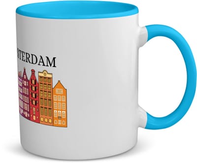 Akyol - amsterdam koffiemok - theemok - blauw - Amsterdam - amsterdammers - de echte amsterdam liefhebbers rijtjeshuizen - 350 ML inhoud