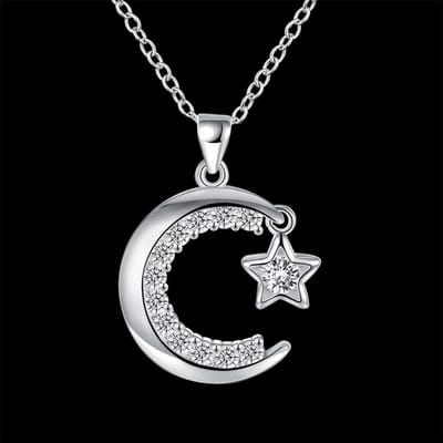 Schitterende Micro Zirconia Maan Ster Hanger Ketting voor Vrouwen 925 Sterling Zilver Ketting Collares S-N239 gray