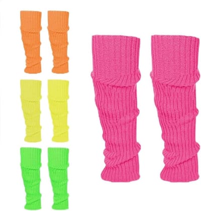 Kleurige Legwarmers voor Vrouwen uit de Jaren '80 en '90 - 4 Stuks, Ideaal voor Carnaval en Dansfeesten, Perfecte Accessoires voor Aerobics en Mottoparty's