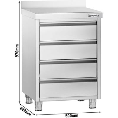 GGM Gastro Schubladenschrank PREMIUM mit 4 Schubladen & Aufkantung - 500x600mm Zilver