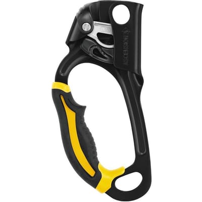 Petzl ASCENSION – Lijnklem met handvat links, zwart/geel, voor SRT klimmen