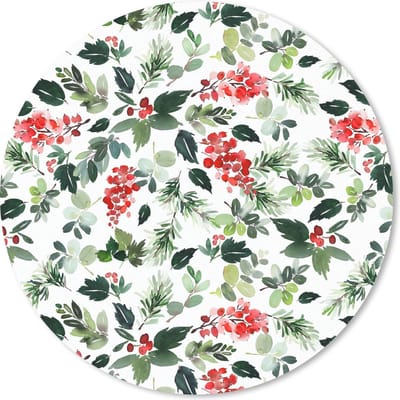 Muismat rond 20x20 cm - Mousepad Waterverf - Bessen - Rood - Ronde muismatten - Kerst - Cadeau - Kerstcadeau voor mannen en voor vrouwen