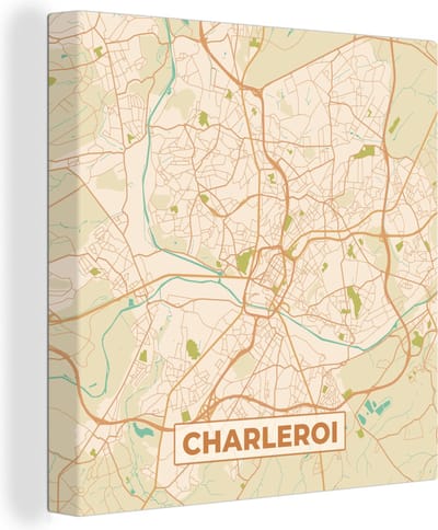 Canvas Schilderij Plattegrond - Stadskaart - Vintage - Charleroi - Kaart - 20x20 cm - Wanddecoratie
