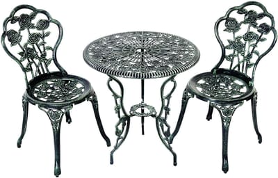 KOMFOTTEU 3-delige tuinmeubelset, tuintafel met 2 tuinstoelen, weerbestendige bistroset van aluminium, zitgarnituur met rozenpatroon voor balkon, tuin, terras