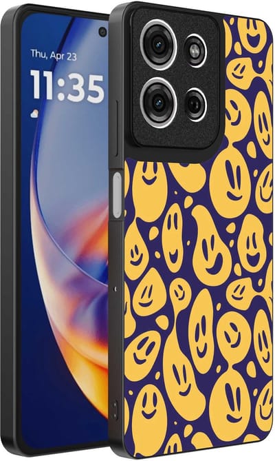 Geschikt voor Motorola Edge 50 Neo Telefoonhoesje met smiley opdruk - TPU backcover case emoji design - Paars Geel - Smartphonica geschikt voor Motorola Edge 50 Neo