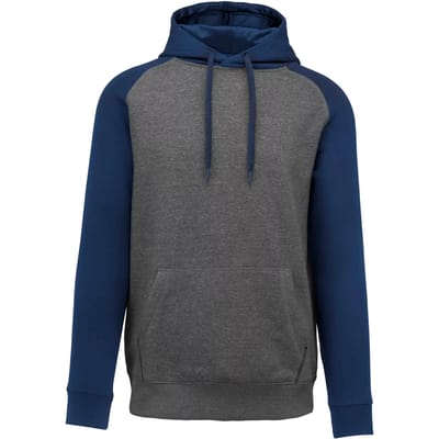 PROACT® Tweekleurige sweater met capuchon volwassene PA369 - Grey Heather / Sporty Navy - 3XL