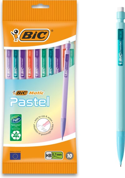 BIC Matic Fun Pastel - Vulpotlood - Pastel - Met gum - Potloden - 3 navullingen - 10 Stuks