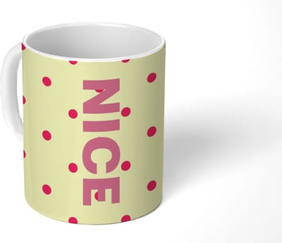 Mok - Koffiemok - Nice - Stippen - Roze - Geel - Mokken - 350 ML - Beker - Koffiemokken - Theemok - Mok met Tekst