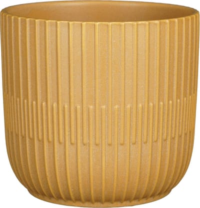 Mica Decorations - Plantenpot/bloempot - keramiek - mat okergeel - stripes patroon - D17.5/H16 cm