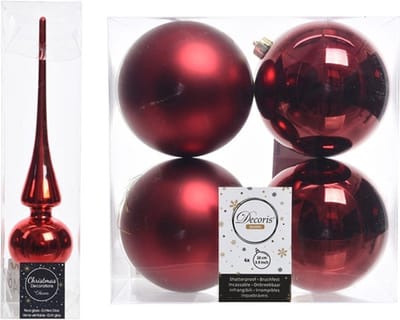 Decoris kerstballen met piek - 5 stuks (set) - 10cm - kunststof