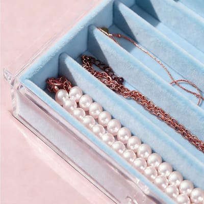 Sieradenopbergdoos voor Kettingen, Acryl Organizer met Fluwelen Lade, Stofdichte Houder voor Dames en Meisjes (Blauw, 3 Laden)