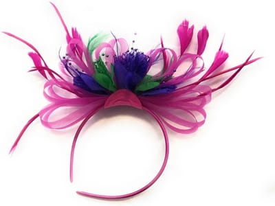 Fuchsia Roze Paarse Haar Fascinator Hoofdband met Veren voor Bruiloft en Feest