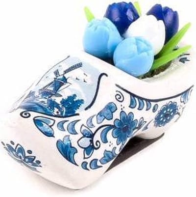 Souvenir - Magneet Klomp - Met Tulpen - Holland Delfts Blauw - 5 Cm - Een Stuk