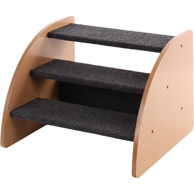 Hondentrap Karpi Grijs – houten instaphulp met 3 treden – 41,5x38,5x30 cm – Flamingo trapje voor kleine & oudere honden