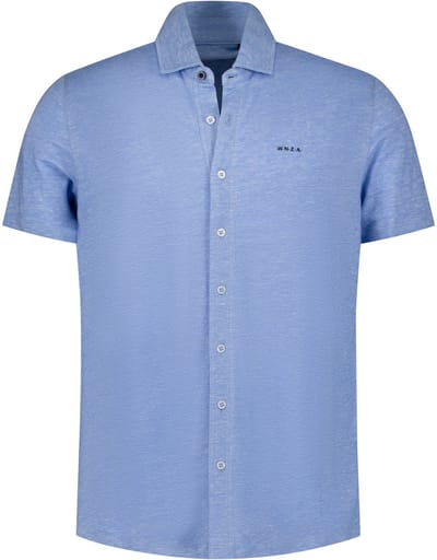 NZA - Linnen blauw overhemd met korte mouw