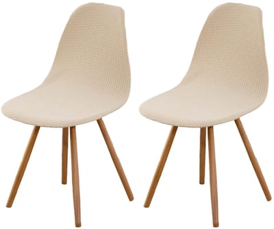 Corduroy Jacquard Scandinavische eetkamerstoelhoezen, Noordse stijl armloze stoelhoezen shell stoelhoezen verwijderbaar wasbaar voor keuken, slaapkamer, woonkamer (Beige, 2 stuks)