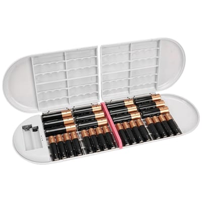 Vt products - Batterijopbergdoos - Draagbare batterijorganizer - Veilig en overzichtelijk - Grijs - Voor AA batterijen - Geschikt voor thuisgebr...