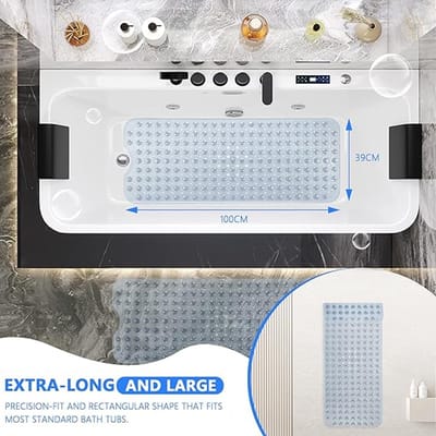 Famanu - Badkuipmat, antislip, 100 x 39 cm, BPA-vrij, met zuignappen, douchemat, douchemat, antislipmat voor bad, douche, en volwassenen, transparant