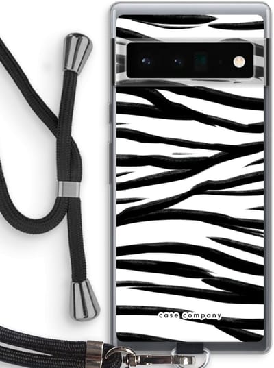 Case Company® - Hoesje met koord geschikt voor Google Pixel 6 Pro hoesje met Koord - Zebra pattern - Telefoonhoesje met Zwart Koord - Bescherming aan alle Kanten en Over de Schermrand