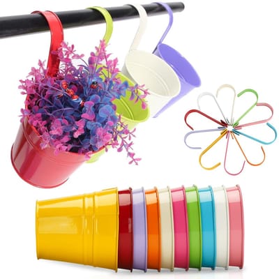 Dailygoods- Plantenpot 16 cm - Set van 10 stuks - Hangende Bloempotten - Duurzaam Metaal - Afneembare Haak - Weerbestendig Ontwerp - Bloembak