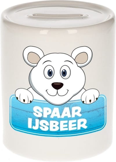 Kinder spaarpot met spaar ijsbeer opdruk - keramiek - ijsberen spaarpotten