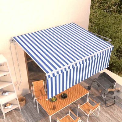 vidaXL - Luifel - automatisch - uittrekbaar - met - rolgordijn - 4x3 - m - blauw - wit
